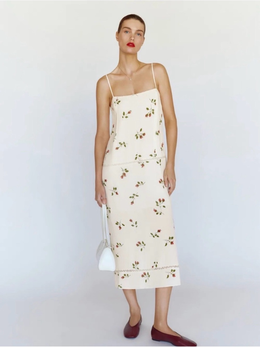 Reformation Cream Delfina Floral Midi Dress